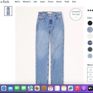 Abercrombie & Fitch Ultra High Rise 90s Straight Jean, Medium Blue, Size 25 S